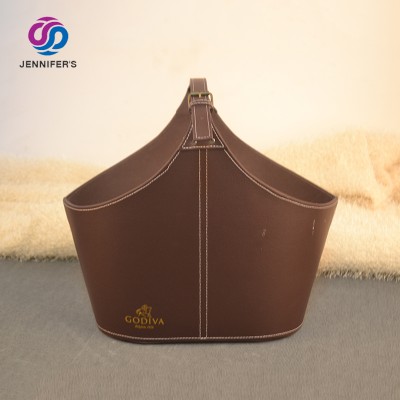 High quality soft paperboard and leather handheld canvas oblate storage Handheld basket hand carry shopping basket